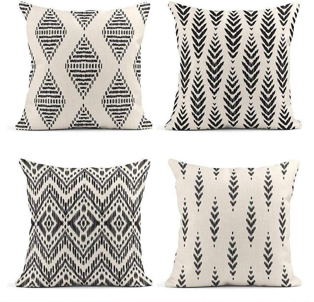 5522 Set of 4 Throw Pillow Covers Ikat Tribal and Boho Bohemian Black